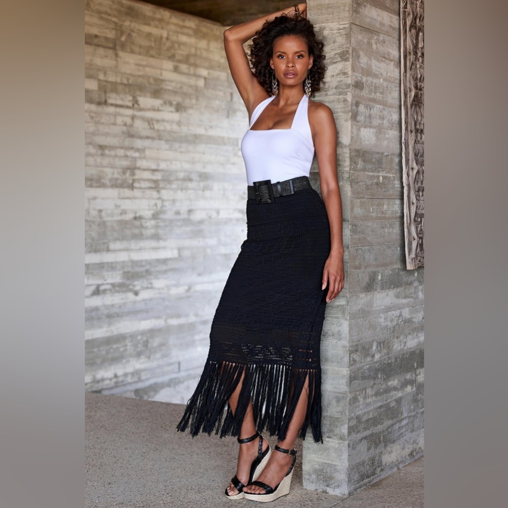 Crochet And Fringe Maxi Skirt. Size S New without tag